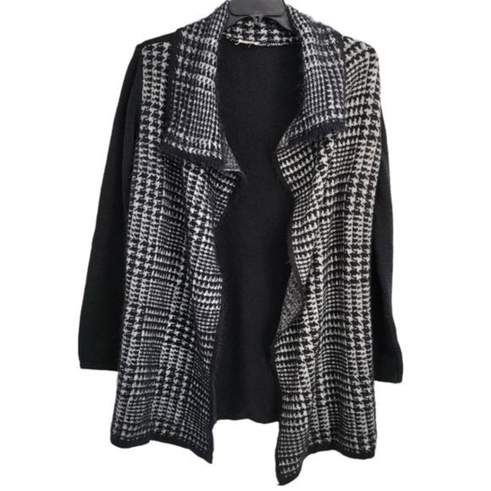 Ava Couture Open Long Cardigan Sweater Black White Long Sleeve Womens‎ Large
